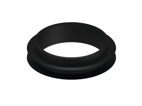 Schwarze Dichtung von TECE, ohne Haltekrallen, rund mit innerem und äußerem Ring, geeignet für die Verbindung zwischen Rinne und Ablauf.